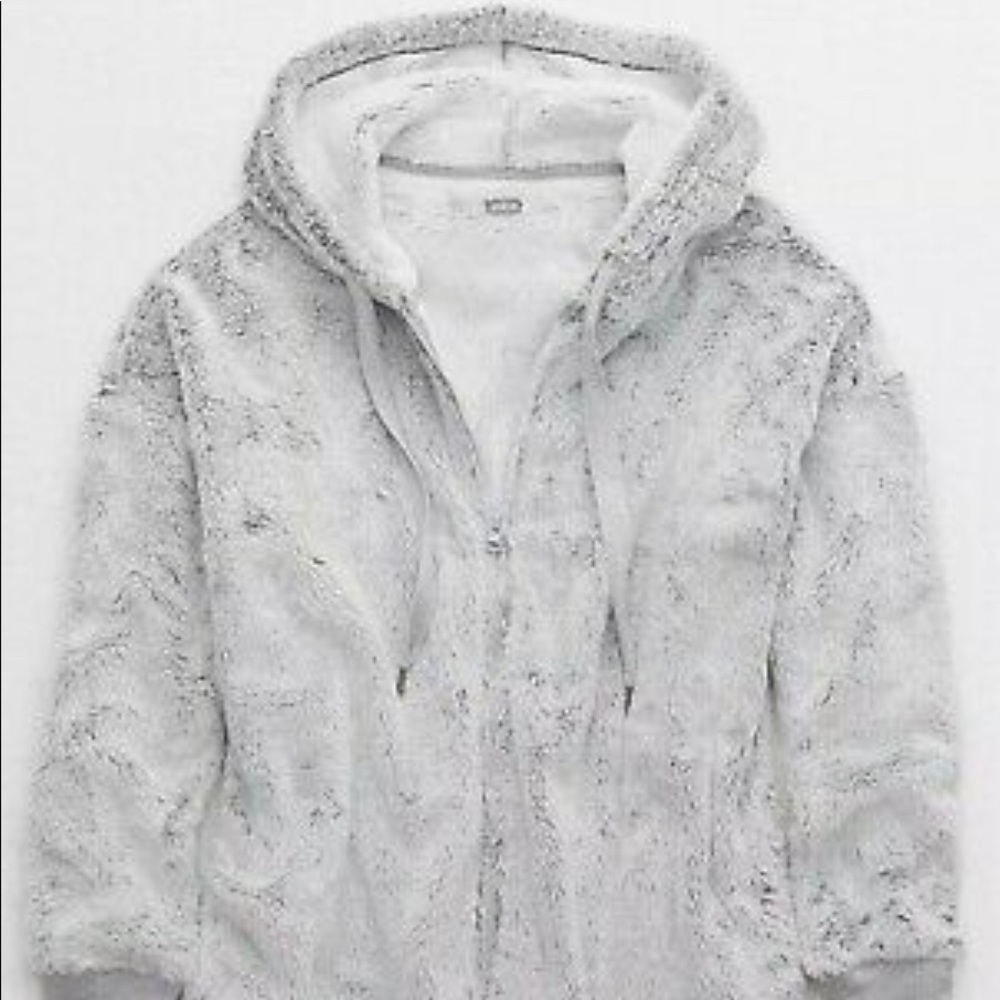 Aerie Fuzzy Sherpa Oversized Hoodie (Gray)